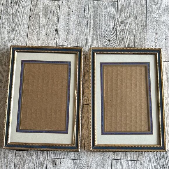 2 Vintage gold tone,‎ matted blue purple Picture Frames - Picture 1 of 8